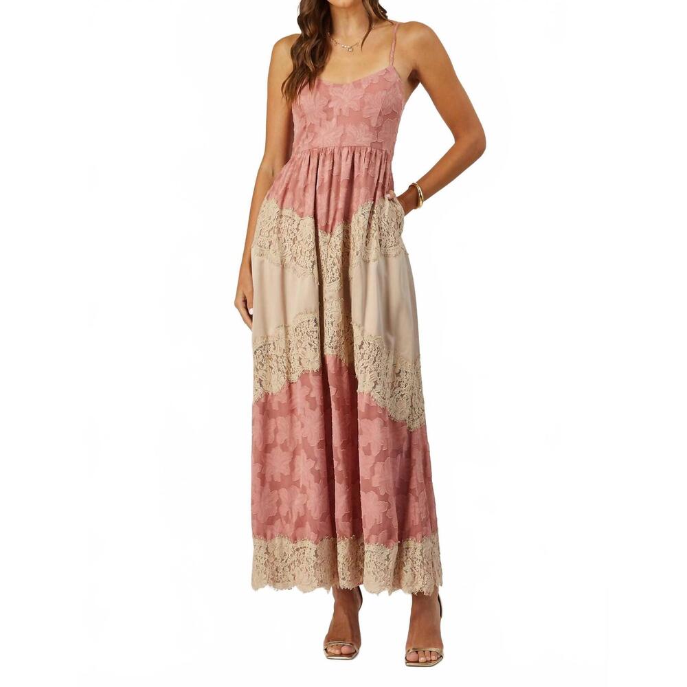 NEW ISLA MAUDE charlotte lace and burnout maxi dress in pink